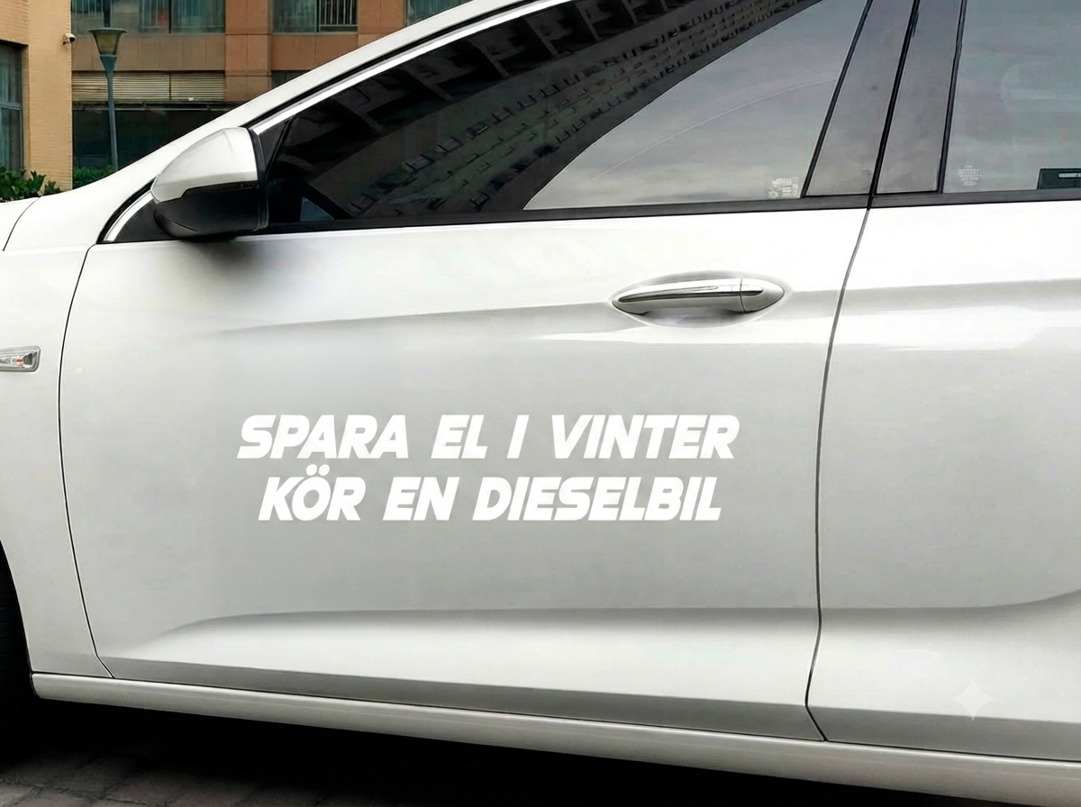 Dekal Spara el i vinter, kör en dieselbil