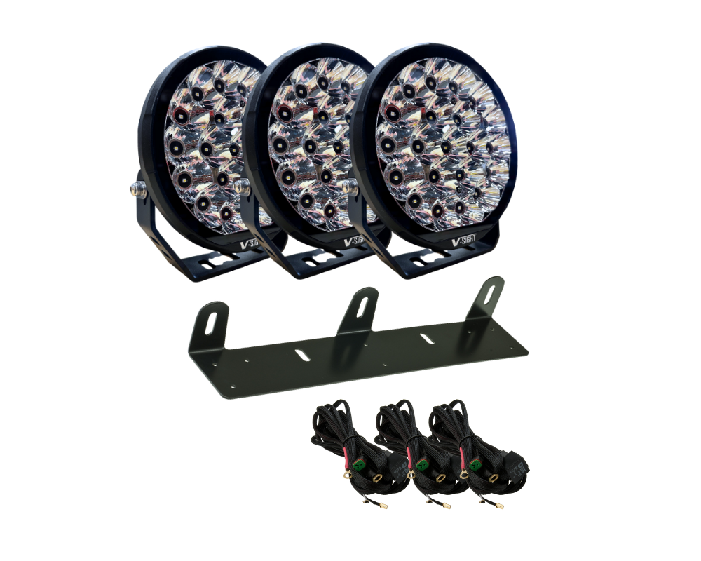 3-Pack V-Sight RAGE 9" LED-Extraljuspaket med regskyltshållare och kablage