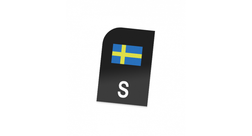 MC S-märke med Sverigeflagga